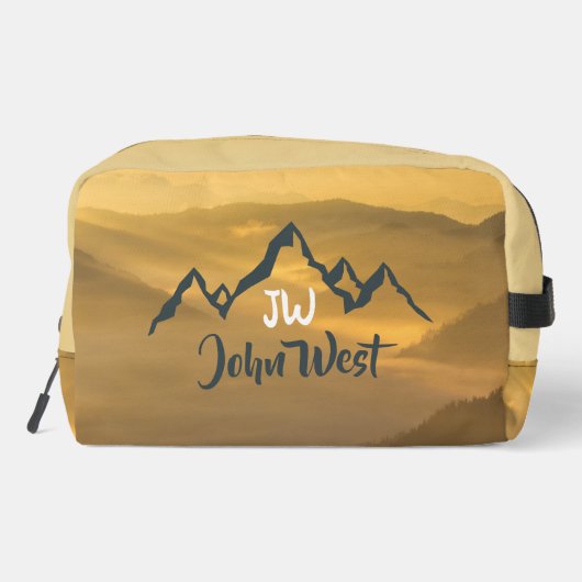 Gold sunrise personalizable mountains monogram toilettasje (Achterkant)