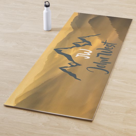Gold sunrise personalizable mountains monogram yogamat (In situ)