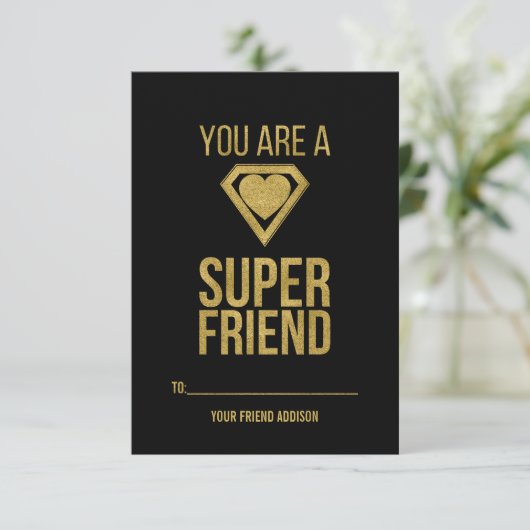 Gold Superheld Friend Classroom Valentijn Card Kaart (Staand voorkant)