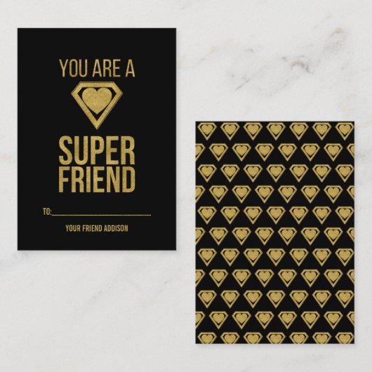 Gold Superheld Friend Classroom Valentijn Card Notitiekaartje (Voorkant / Achterkant)