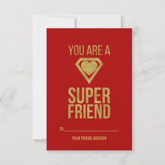 Gold Superheld Friend Classroom Valentijn Card Red Kaart (Voorkant)