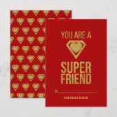 Gold Superheld Friend Classroom Valentijn Card Red Kaart (Voorkant / Achterkant)