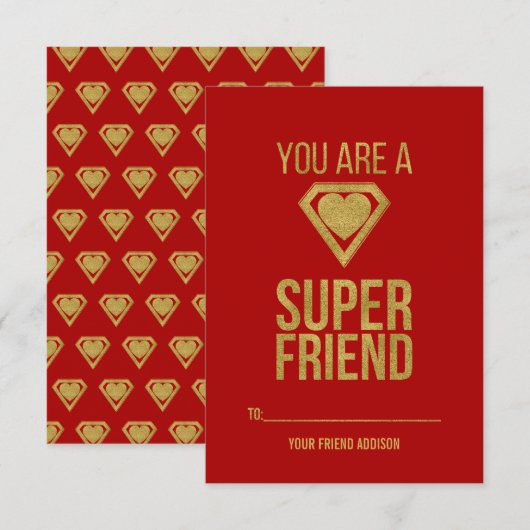 Gold Superheld Friend Classroom Valentijn Card Red Kaart (Voorkant / Achterkant)