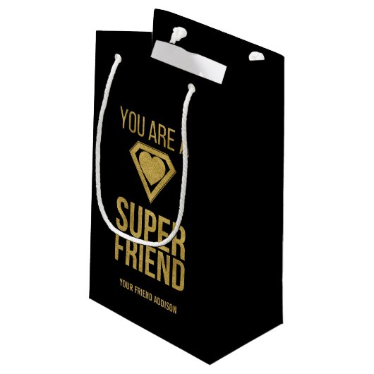 Gold Superheld Friend Valentijn Gift Bag Klein Cadeauzakje (Achterkant Gekanteld)