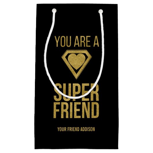 Gold Superheld Friend Valentijn Gift Bag Klein Cadeauzakje (Voorkant)