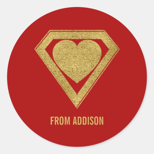 Gold Superhero Vriend Valentijn Sticker Rood (Voorkant)