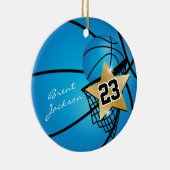 Gold Superstar Basketball | DIY-tekst | Blauw Keramisch Ornament (Rechts)