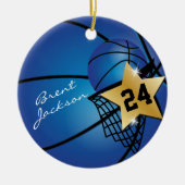 Gold Superstar Basketball | DIY-tekst | Donkerblau Keramisch Ornament (Voorkant)