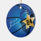 Gold Superstar Basketball | DIY-tekst | Donkerblau Keramisch Ornament (Links)