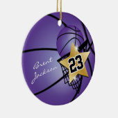 Gold Superstar Basketball | DIY-tekst | PAARS Keramisch Ornament (Rechts)