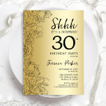 Gold Surprise 30th Birthday Kaart<br><div class="desc">Gold Surprise,  uitnodiging op 30e verjaardag. Het vrouwelijke vormgeving van Glam met botanische accenten en typografische scriptlettertypen. Eenvoudige bloemige uitnodigingskaart perfect voor een stijlvol vrouw verrassingsfeest. Kan op elke leeftijd worden aangepast. Uitnodigingen met Zazzle afdrukken of digitale sjabloon direct downloaden.</div>