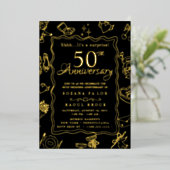 Gold Surprise 50ste bruiloft Jubileum Folie Uitnodiging (Staand Voorkant)