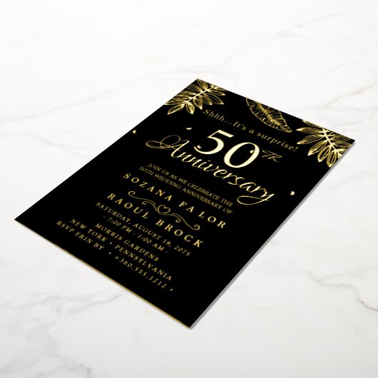 Gold Surprise 50ste bruiloft Jubileum Folie Uitnodiging (Gedraaid)