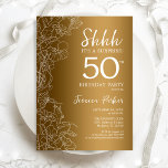 Gold Surprise 50th Birthday Kaart<br><div class="desc">Gold Surprise - Uitnodiging op 50e verjaardag van de verjaardag. Feminine glazen design met faux gouden folie,  botanische accenten en lettertype typografie. Eenvoudige bloemige uitnodigingskaart perfect voor een stijlvol vrouw verrassingsfeest. Kan op elke leeftijd worden aangepast. Uitnodigingen met Zazzle afdrukken of digitale sjabloon direct downloaden.</div>
