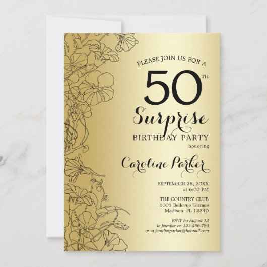 Gold Surprise 50th Birthday Party Kaart (Voorkant)