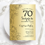 Gold Surprise 70th Birthday Party Kaart<br><div class="desc">Gold Surprise - Uitnodiging op 70e verjaardag van de verjaardag. Glam feminine design met faux Gold folie,  botanische accenten en lettertype typografie. Eenvoudige bloemige uitnodigingskaart perfect voor een stijlvol vrouw verrassingsfeest. Kan op elke leeftijd worden aangepast. Uitnodigingen met Zazzle afdrukken of digitale sjabloon direct downloaden.</div>