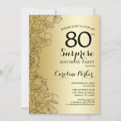 Gold Surprise 80th Birthday Party Kaart (Voorkant)