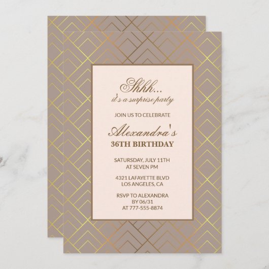 Gold Surprise party 36e verjaardag uitnodiging (Voorkant / Achterkant)
