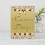 Gold Surprise Party Faux Sequins Hearts Bow Kaart (Staand voorkant)