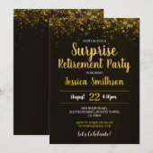 Gold Surprise Retirement Glitter Party Zwart Kaart (Voorkant / Achterkant)