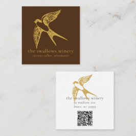 Gold Swallows QR Code Brown Square Biz Card Vierkante Visitekaartje