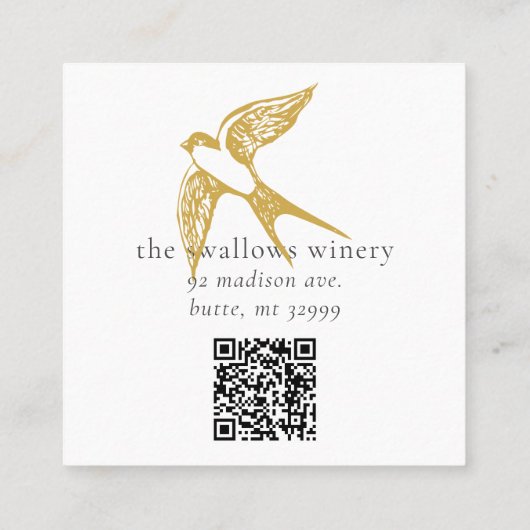 Gold Swallows QR Code Brown Square Biz Card Vierkante Visitekaartje (Achterkant)