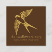 Gold Swallows QR Code Brown Square Biz Card Vierkante Visitekaartje (Voorkant)