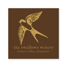 Gold Swallows QR Code Brown Square Biz Card