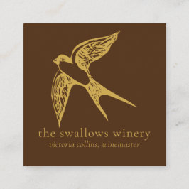 Gold Swallows QR Code Brown Square Biz Card Vierkante Visitekaartje