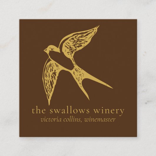Gold Swallows QR Code Brown Square Biz Card Vierkante Visitekaartje (Voorkant)