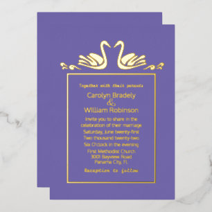 Gold Swans Lavender Wedding Folie Uitnodiging