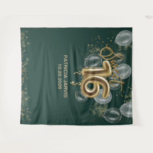 Gold Sweet 16 ballonnen Emerald Green Backdrups Wandkleed (Voorkant (horizontaal))