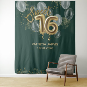 Gold Sweet 16 ballonnen Emerald Green Backdrups Wandkleed