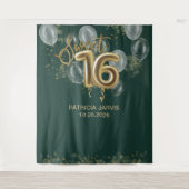 Gold Sweet 16 ballonnen Emerald Green Backdrups Wandkleed (Voorkant)
