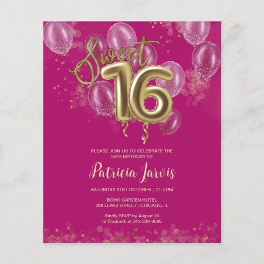 Gold Sweet 16 Bday-ballonnen (Voorkant)