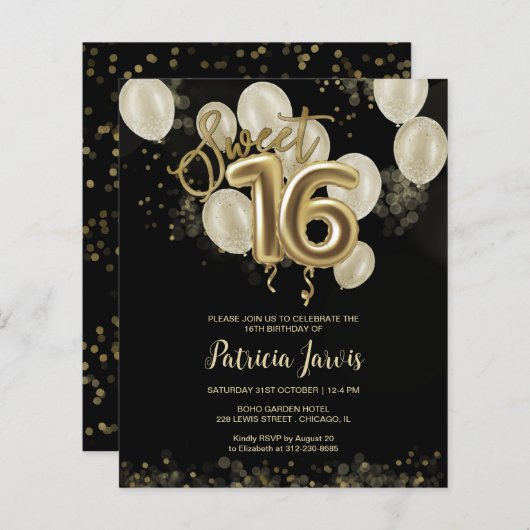Gold Sweet 16 Bday-ballonnen (Voorkant / Achterkant)
