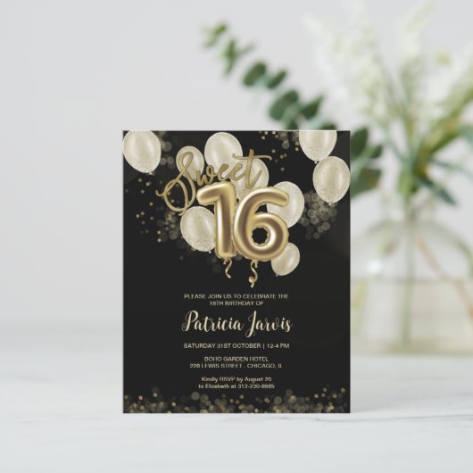 Gold Sweet 16 Bday-ballonnen (Staand voorkant)