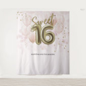 Gold Sweet 16 bday-ballonnen Partij roze achtergro Wandkleed (Voorkant)