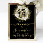 Gold Sweet 16 Bday Balloons Black Welcome Sign Poster<br><div class="desc">Let your friends know to mark their calendars for your special day with these beautiful dusty blue Sweet 16 welcome sign . Each welcome sign features a festive design with beautiful balloons, perfect for setting the mood for a day of fun and celebration. Whether you plan to host a grand...</div>