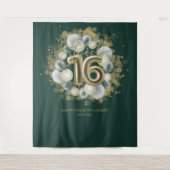 Gold Sweet 16 bday Balloons Party Green Backdrop Wandkleed (Voorkant)