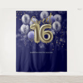 Gold Sweet 16-Bday Balloons Royal Blue Backdrop Wandkleed (Voorkant)