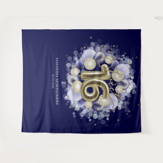 Gold Sweet 16-Bday Balloons Royal Blue Backdrop Wandkleed (Voorkant (horizontaal))