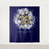 Gold Sweet 16-Bday Balloons Royal Blue Backdrop Wandkleed (Voorkant)