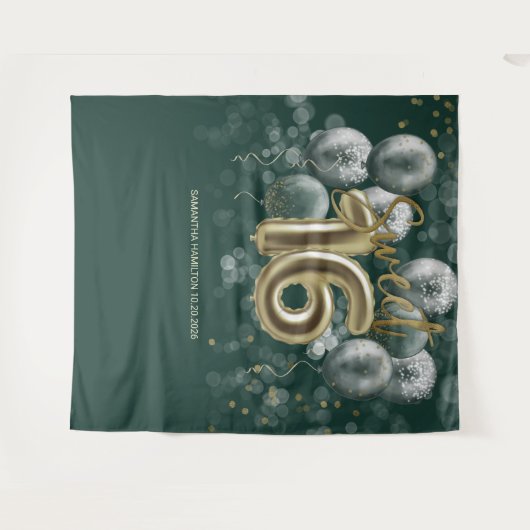Gold Sweet 16-daagse ballonnen Emerald Green Backd Wandkleed (Voorkant (horizontaal))