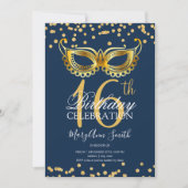 Gold Sweet 16 Masquerade Party Glitter Navy Kaart (Voorkant)