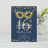 Gold Sweet 16 Masquerade Party Glitter Navy Kaart (Staand voorkant)