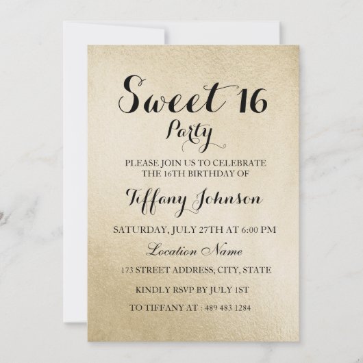 Gold Sweet 16 Party Invitation Kaart (Voorkant)