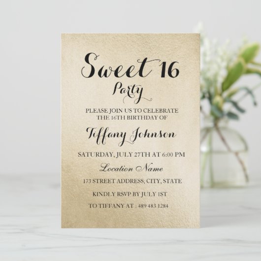 Gold Sweet 16 Party Invitation Kaart (Staand voorkant)