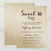 Gold Sweet 16 Party Invitation Kaart (Voorkant / Achterkant)