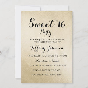 Gold Sweet 16 Party Invitation Kaart